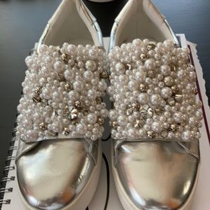Steve Madden silver leather  beaded sneaker.